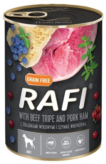 Rafi Rafi Pies Żołądki wołowe i szynka puszka 400g Rafi Rafi Pies Żołądki wołowe i szynka puszka 400g