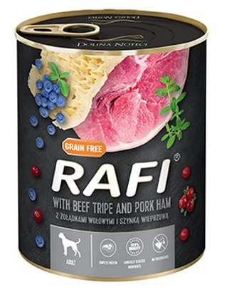 Rafi Rafi Pies Żołądki wołowe i szynka puszka 800g Rafi Rafi Pies Żołądki wołowe i szynka puszka 800g