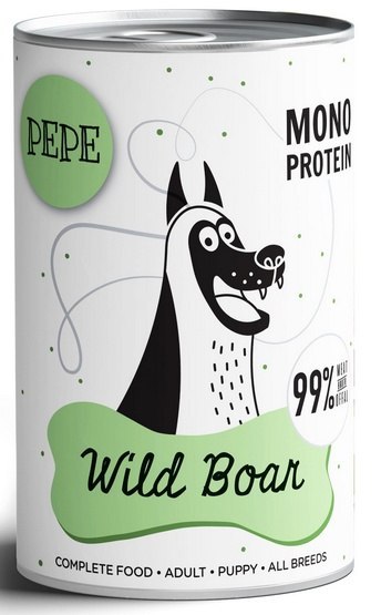 Paka Zwierzaka Paka Zwierzaka PEPE Wild Boar (dzik) puszka 400g Paka Zwierzaka Paka Zwierzaka PEPE Wild Boar (dzik) puszka 400g