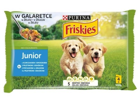 Friskies Friskies Dog Junior Kurczak i groszek w galaretce saszetki 4x100g Friskies Friskies Dog Junior Kurczak i groszek w galaretce saszetki 4x100g