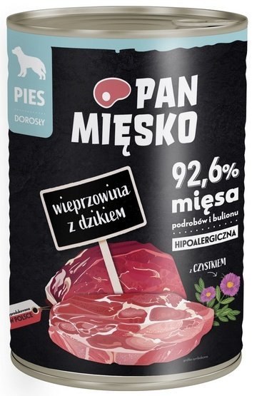 Pan Mięsko Pan Mięsko Karma mokra dla psa Wieprzowina z dzikiem puszka 400g Pan Mięsko Pan Mięsko Karma mokra dla psa Wieprzowina z dzikiem puszka 400g