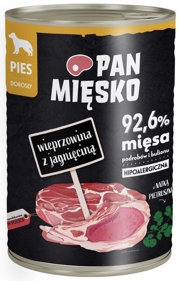 Pan Mięsko Pan Mięsko Karma mokra dla psa Wieprzowina z jagnięciną puszka 400g