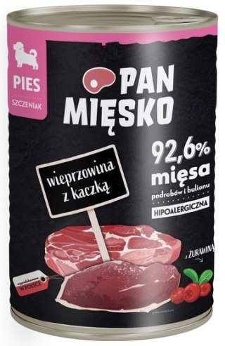 Pan Mięsko Pan Mięsko Karma mokra dla szczeniąt Wieprzowina z kaczką puszka 400g