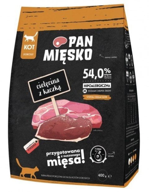 Pan Mięsko Pan Mięsko Karma sucha dla kota - cielęcina i kaczka chrupki M 400g