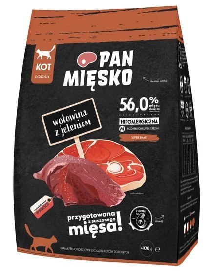 Pan Mięsko Pan Mięsko Karma sucha dla kota - wołowina i jeleń chrupki M 400g