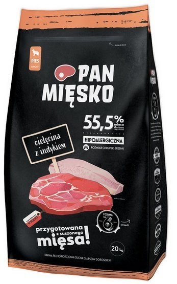 Pan Mięsko Pan Mięsko Karma sucha dla psa - cielęcina i indyk chrupki M 20kg