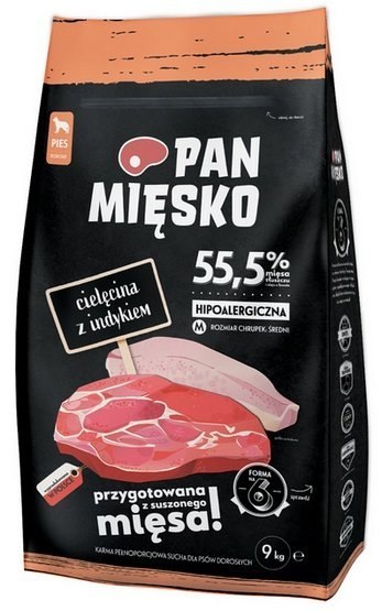 Pan Mięsko Pan Mięsko Karma sucha dla psa - cielęcina i indyk chrupki M 9kg