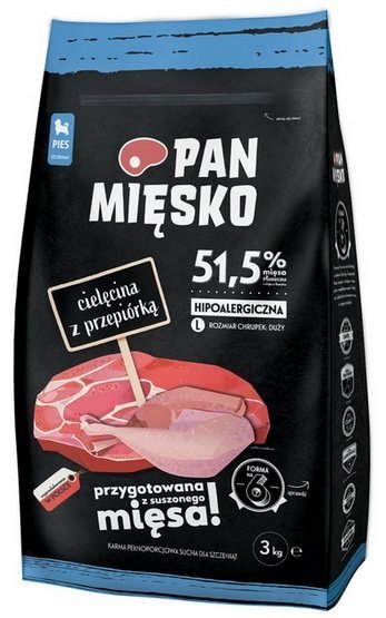 Pan Mięsko Pan Mięsko Karma sucha dla psa - dla szczeniąt cielęcina i przepiórka chrupki L 3kg