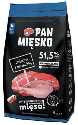 Pan Mięsko Pan Mięsko Karma sucha dla psa - dla szczeniąt cielęcina i przepiórka chrupki L 9kg