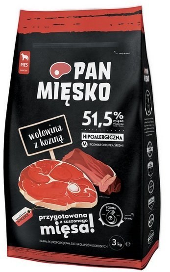 Pan Mięsko Pan Mięsko Karma sucha dla psa - wołowina i kozina chrupki M 3kg