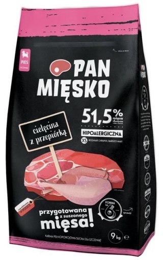 Pan Mięsko Pan Mięsko Karma sucha dla szczeniąt - cielęcina i przepiórka chrupki XS 9kg