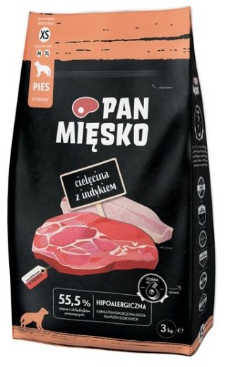 Pan Mięsko Pan Mięsko Karma sucha dla psa - cielęcina i indyk chrupki XS 3kg