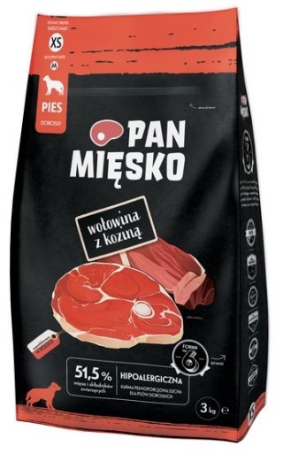 Pan Mięsko Pan Mięsko Karma sucha dla psa - wołowina i kozina chrupki XS 3kg