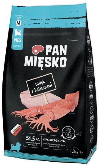 Pan Mięsko Pan Mięsko Karma sucha dla szczeniąt - indyk i kalmary chrupki M 3kg