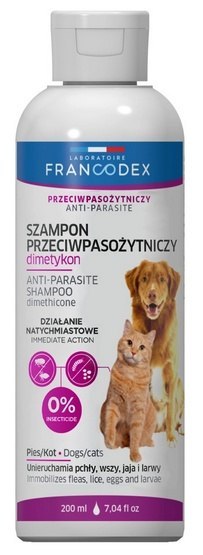 Francodex Francodex Szampon z dimetykonem przeciw pasożytom dla psa i kota 200ml [FR179618]