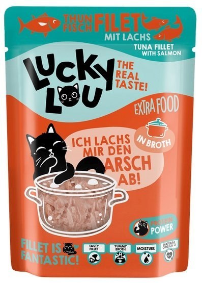 Lucky Lou Lucky Lou Extrafood Tuńczyk & łosoś w bulionie saszetka 70g Lucky Lou Lucky Lou Extrafood Tuńczyk & łosoś w bulionie saszetka 70g