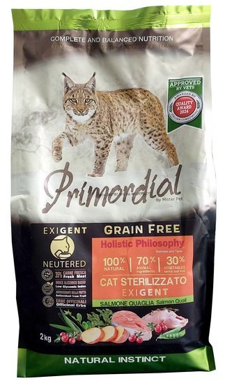 Primordial Primordial Cat Grain Free Neutered Exigent Salmon & Quail 2kg