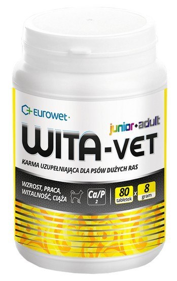 Eurowet Wita-Vet Complex 8g - preparat mineralno-witaminowy dla suk i szczeniąt ras dużych 80tabl