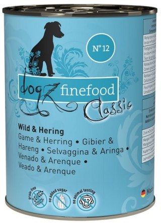 Dogz Finefood Dogz Finefood Classic N.12 Dziczyzna i śledź puszka 400g