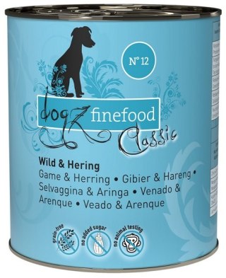 Dogz Finefood Dogz Finefood Classic N.12 Dziczyzna i śledź puszka 800g