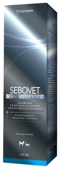 Eurowet Sebovet Excellence - szampon przeciwłupieżowy i przeciwłojotokowy dla kota i psa 200ml